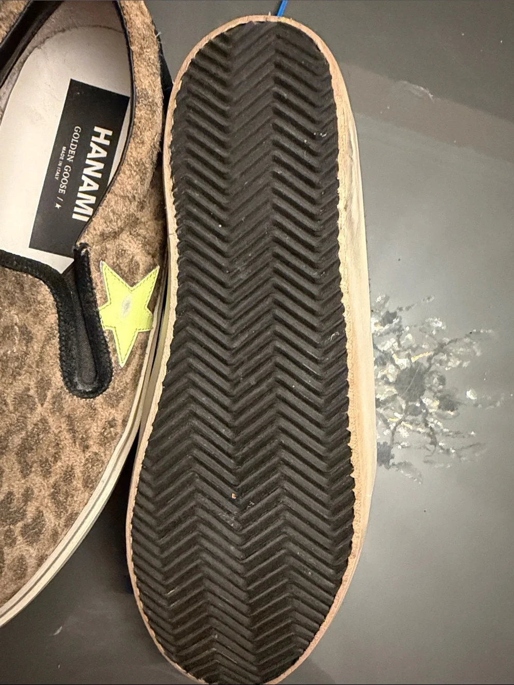 Golden Goose Hanami Leopard-Print Slip-On Flats with Neon Yellow Star